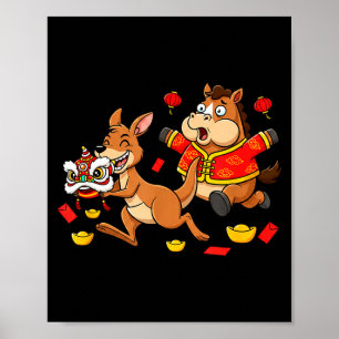 Chinese Horse Kangaroo Funny Kids Mens Womens Happ Poster