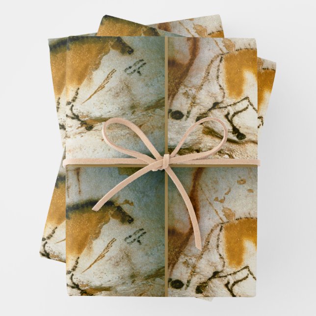 Chinese Horse,Lascaux Prehistoric Cave Paintings Wrapping Paper Sheet (In situ)