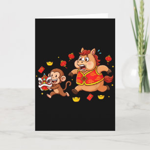 Chinese Horse Monkey Funny Kids Mens Womens Happy Card