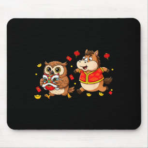 Chinese Horse Owl Funny Kids Mens Womens Happy New Mouse Mat