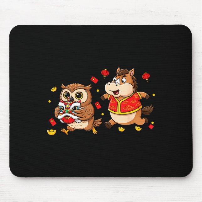 Chinese Horse Owl Funny Kids Mens Womens Happy New Mouse Mat (Front)