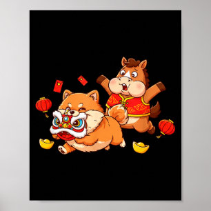 Chinese Horse Pomeranian Kids Mens Womens Happy Ne Poster