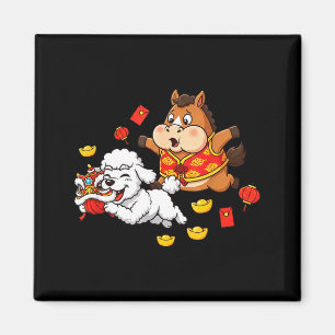 Chinese Horse Poodle Funny Kids Mens Womens Happy Magnet