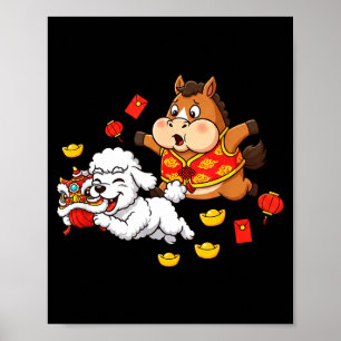 Chinese Horse Poodle Funny Kids Mens Womens Happy Poster