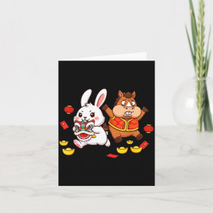 Chinese Horse Rabbit Funny Kids Mens Womens Happy Card