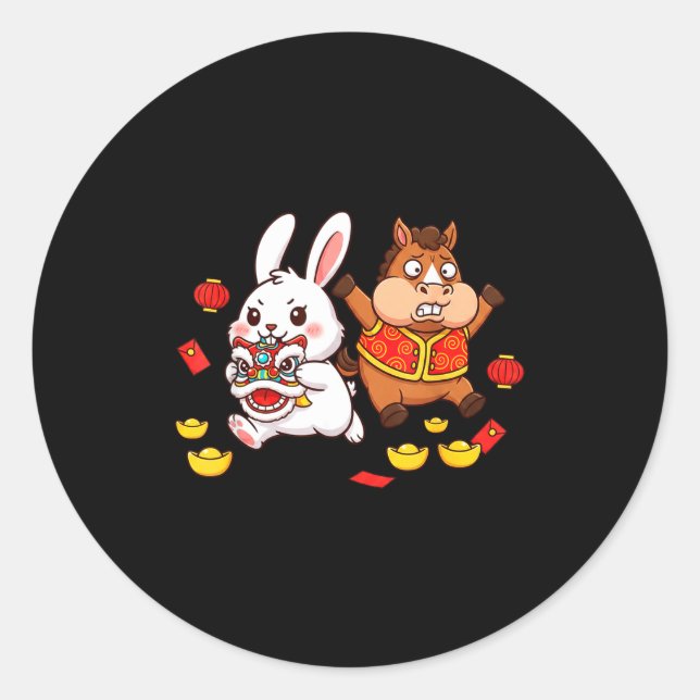 Chinese Horse Rabbit Funny Kids Mens Womens Happy  Classic Round Sticker (Front)