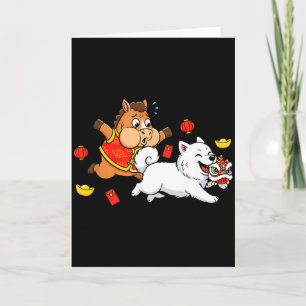 Chinese Horse Samoyed Funny Kids Mens Womens Happy Card