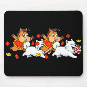 Chinese Horse Samoyed Funny Kids Mens Womens Happy Mouse Mat