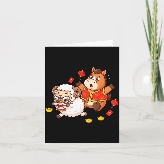 Chinese Horse Sheep Funny Kids Mens Womens Happy N Card (Front)