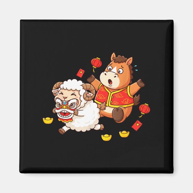 Chinese Horse Sheep Funny Kids Mens Womens Happy N Magnet (Front)