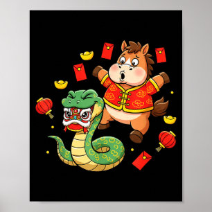 Chinese Horse Snake Funny Kids Mens Womens Happy N Poster