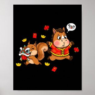 Chinese Horse Squirrel Funny Kids Mens Womens Happ Poster