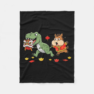 Chinese Horse T Rex Funny Kids Mens Womens Happy N Fleece Blanket