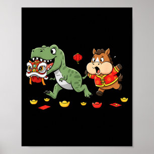 Chinese Horse T Rex Funny Kids Mens Womens Happy N Poster