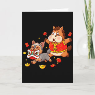 Chinese Horse Yorkshire Terrier Mens Womens Happy Card