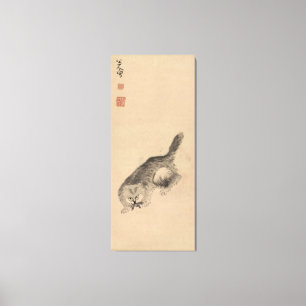 Chinese Ink and wash painting  cat and butterfly Canvas Print