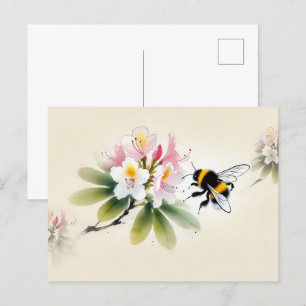 Chinese Ink Bumblebee on Rhododendron Postcard