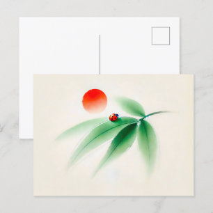 Chinese Ink Ladybug on Bamboo Postcard