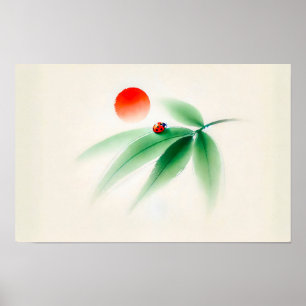 Chinese Ink Ladybug on Bamboo Poster