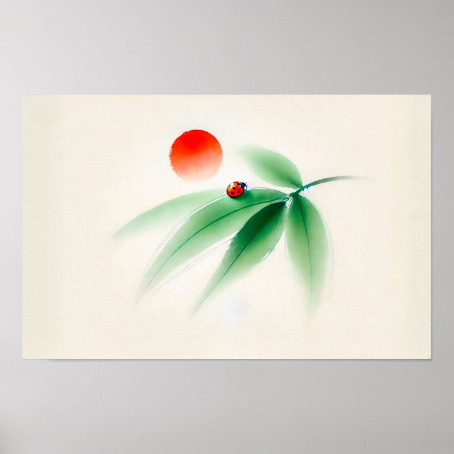 Chinese Ink Ladybug on Bamboo Poster (Front)