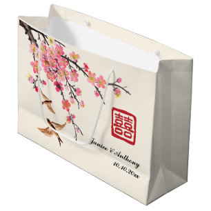 Chinese ink painting floral bird wedding  large gift bag