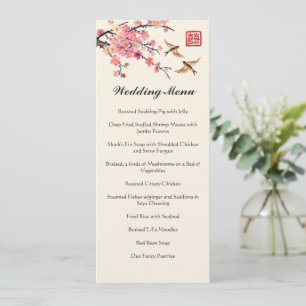 Chinese ink painting flowers and birds wedding menu