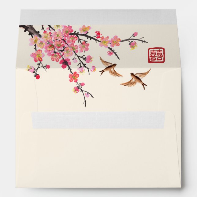 Chinese ink painting flowers birds beige wedding  envelope (Back (Bottom))