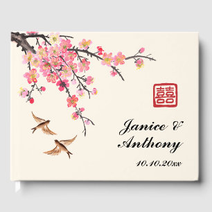 Chinese ink painting flowers birds wedding  guest book
