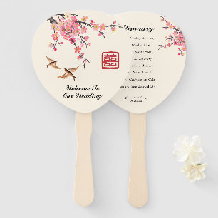 Chinese Ink painting flowers birds wedding program Hand Fan