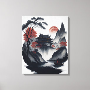 Chinese ink painting on scroll canvas print