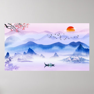 Chinese Ink Style Painting Nature Scenery Poster