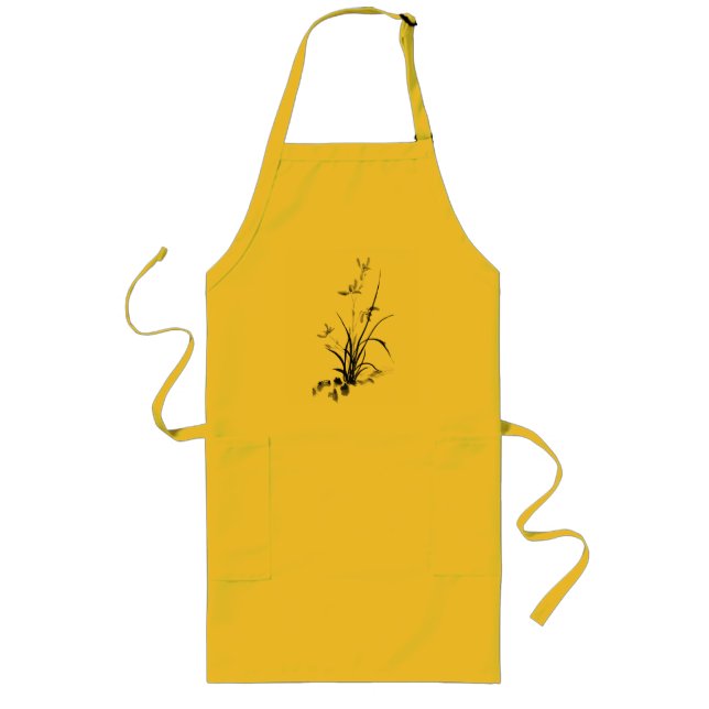 Chinese Iris - bw Long Apron (Front)