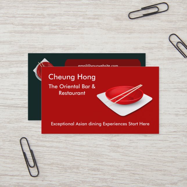 Chinese/Japanese Takeout Restaurant Business Cards (Front/Back In Situ)