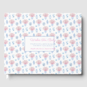 Chinese Jar Blue White Pink Wishes For Baby Shower Guest Book