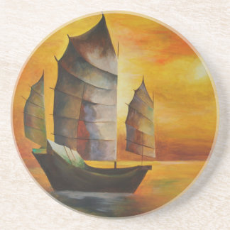 Chinese Junk In Ochre and Yellow Coaster