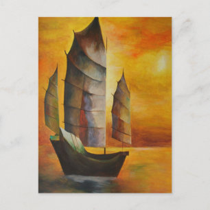 Chinese Junk In Ochre and Yellow Postcard