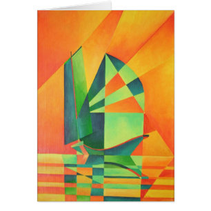 Chinese Junk Sails at Sunrise Orange And Green 