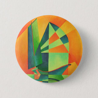 Chinese Junk Sails at Sunrise Orange And Green  6 Cm Round Badge
