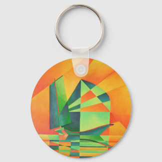 Chinese Junk Sails at Sunrise Orange And Green  Key Ring