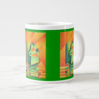 Chinese Junk Sails at Sunrise Orange And Green  Large Coffee Mug