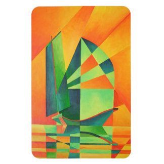 Chinese Junk Sails at Sunrise Orange And Green Magnet