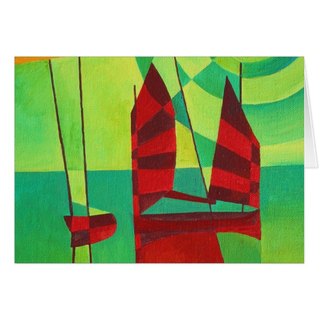 Chinese Junks On Still Waters Cubism Art (Front Horizontal)