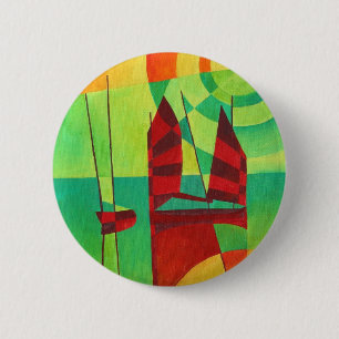 Chinese Junks On Still Waters Cubism Art 6 Cm Round Badge
