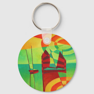Chinese Junks On Still Waters Cubism Art Key Ring