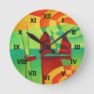 Chinese Junks On Still Waters Cubism Art Round Clock