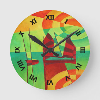 Chinese Junks On Still Waters Cubism Art Round Clock