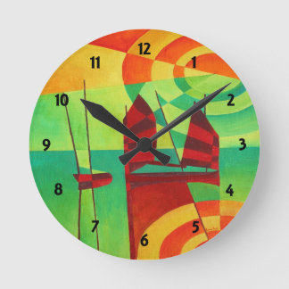 Chinese Junks On Still Waters Cubism Art Round Clock
