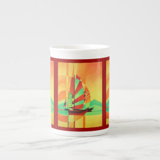 Chinese Junks Sail to Shore In Cubism Geo Art Bone China Mug