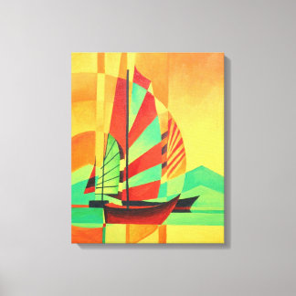 Chinese Junks Sail to Shore In Cubism Geo Art Canvas Print