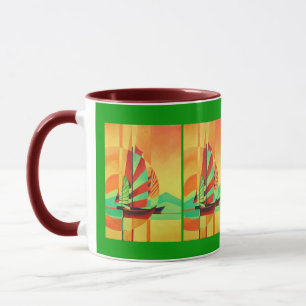 Chinese Junks Sail to Shore In Cubism Geo Art Mug